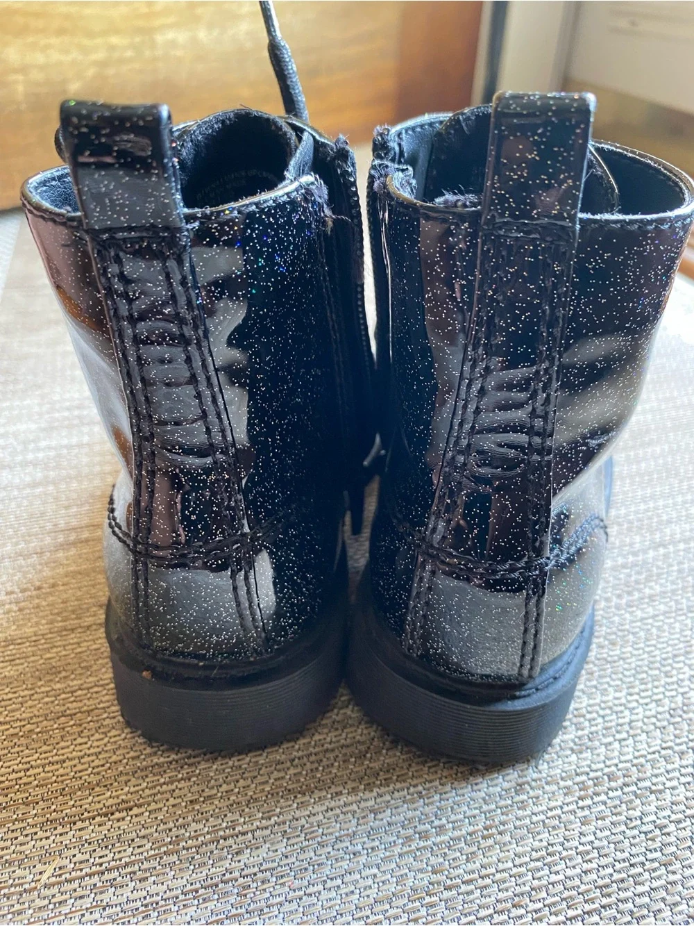 Girls size 9 Black Glitter Lace-Up Combat Boots